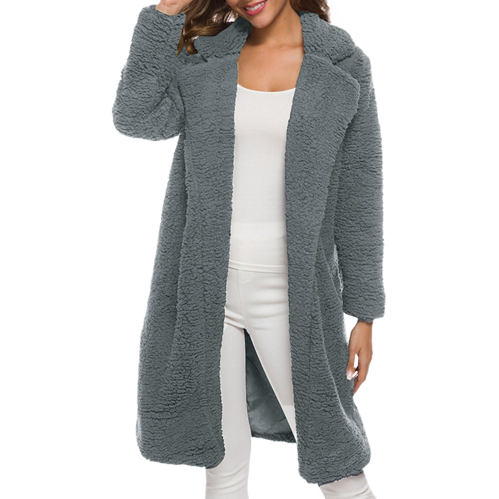 Tooayk Coatigan for Women Ladies Fashion Solid Color Long Sleeve Mid Length Lamb Coat Wool Coats for Women Coats for Women Jackets for Women Dark Gray