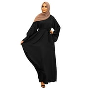 Tooayk Dresses for Women 2023 Women's Casual Solid Muslim Dress Flare Sleeve Abaya Islamic Arab Kaftan Dress Fall Dresses Sweater Dress Black