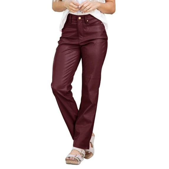 Tooayk Leather Pants, Wide Leg Pants Woman, Women Faux Leather High Rise Straight Pants Leg Vegan Leather Business Pant Trousers Women's Pants Multi-Color S