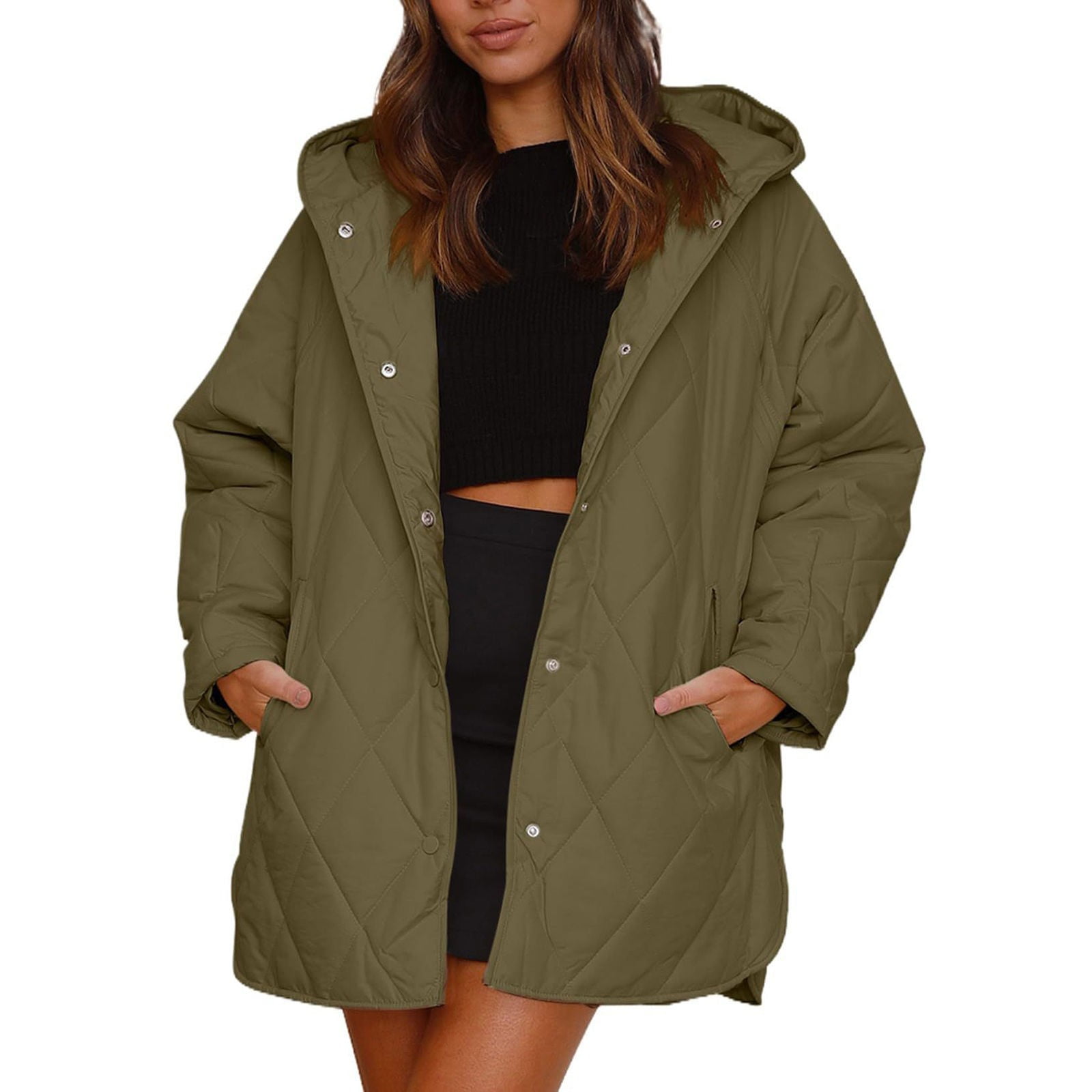 Tooayk Winter Coats for Women 2023 Trendy Jackets for Women Casual Fall Women s Winter New Casual Diamond Quilted Hooded Lightweight Jacket Coat Winter Jackets for Women Multi Color L Walmart