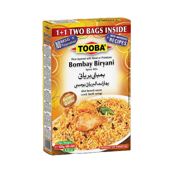 Tooba Bombay Biryani Spice Mix (120g, 2 Bags) With Ginger & Garlic | Authentic Pakistani Masala for Meat, Chicken & Potato Biryani