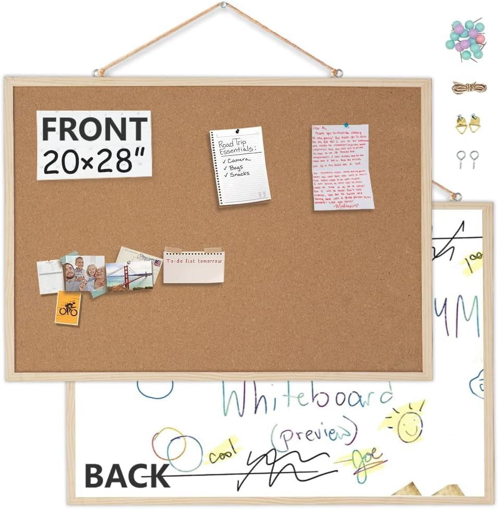 Toocust 28"x20" Cork Board for Wall, Frame Cork Board, Cork Message Board, Small Cork Board, Pin Board with Fixing Kits