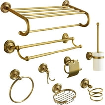 Toocust 8 Piece Wall Mounted Antique Brass Bathroom Hardware Accessories, 24" Double Towel Rack, Gold Towel Shelf Set, Brass Towel Bar, Gold Hand Towel Hanger for Bathroom