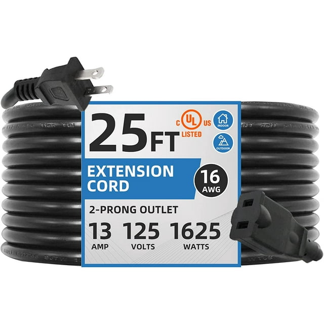 Toocust Outdoor Extension Cord, Extra Heavy Duty 25FT 2 Prong