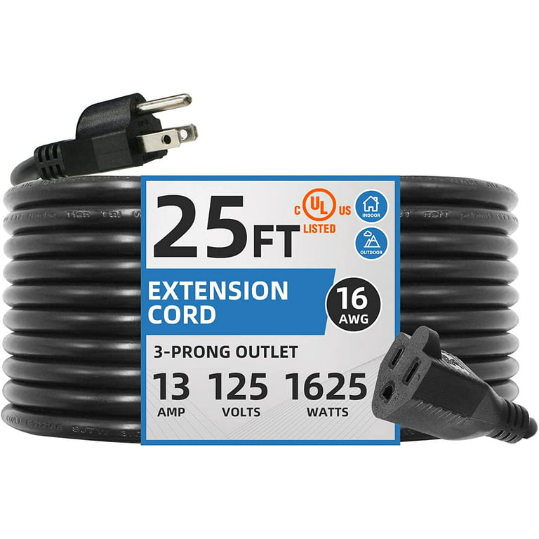 TooCust Outdoor Extension Cord, Extra Heavy Duty 25ft 3 Prong Weatherproof Cord, Long Extension Cords Outdoor Waterproof, 16AWG 13amp 125V Rated 1625