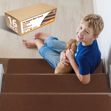 Toocust Stair Tread for Wooden Step, 16 Pieces Stair Pads for Wooden Stairs, Self Adhesive Stair Carpet Runners, 8" x 30" Non-slip Step Carpet for Stairs, Stair Runner, Carpet Stair Tread