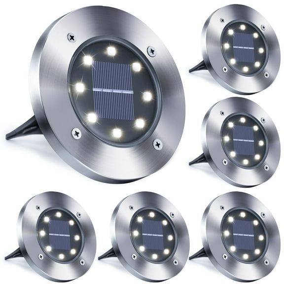 Toodour 6 Pack Solar Ground Lights Outdoor, 8 LED Waterproof Solar in-Ground Disk Lights for Garden Driveway Lawn Pathway Yard Pool Step, White