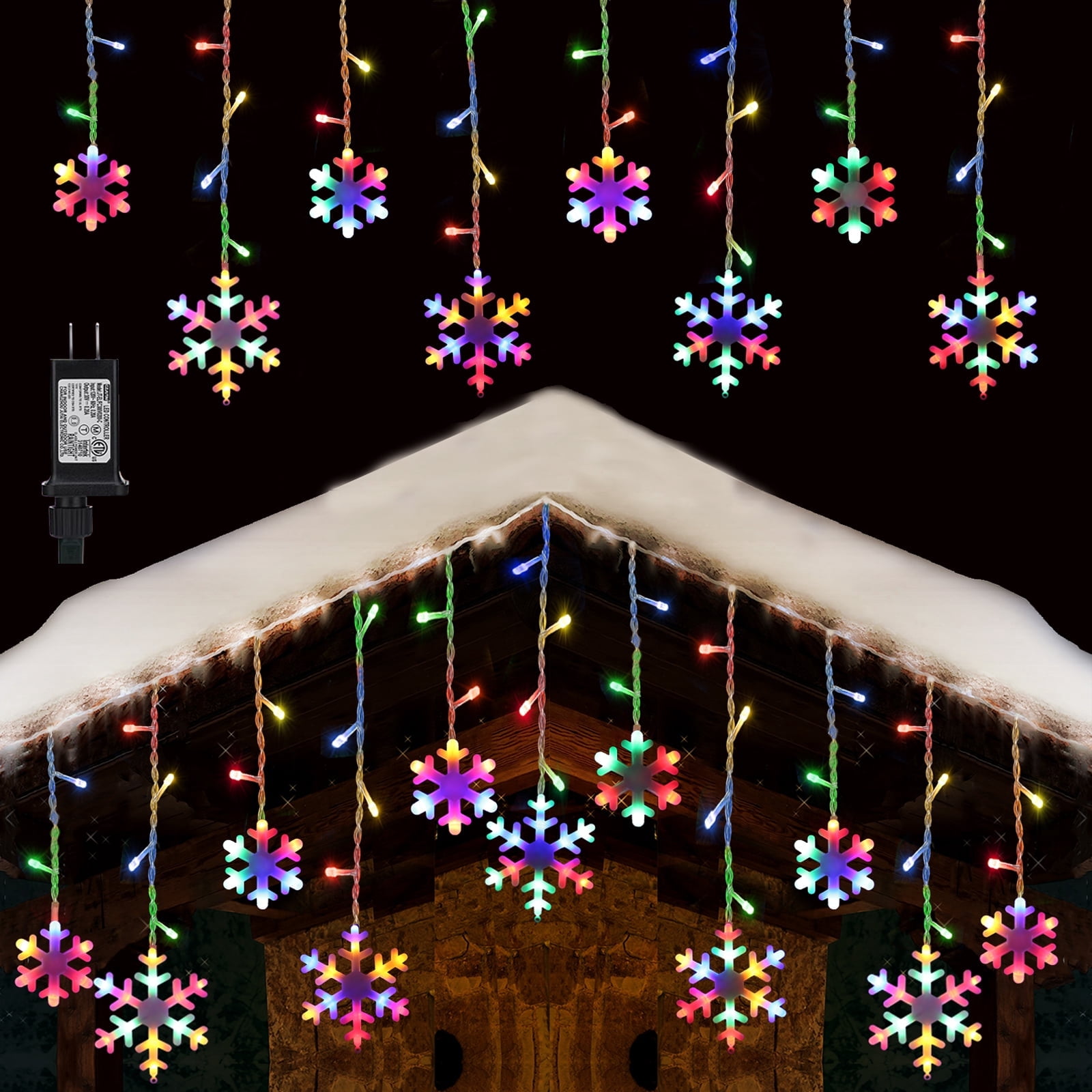 Toodour Christmas Snowflake Lights Outdoor, 17.22ft 264 LED Icicle