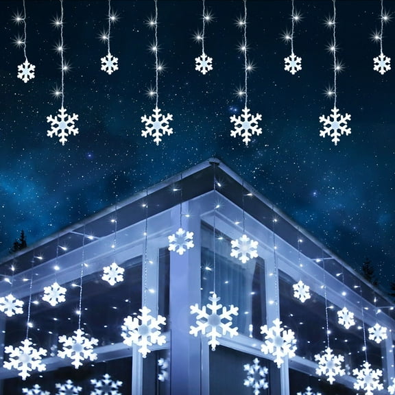 Toodour Christmas Snowflake Lights Outdoor, 17.22ft 264 LED Snowflake Icicle Lights with 22 Drops, Connectable, 8 Modes Waterproof Christmas Lights for Curtain Eaves Window Xmas Decor (White)