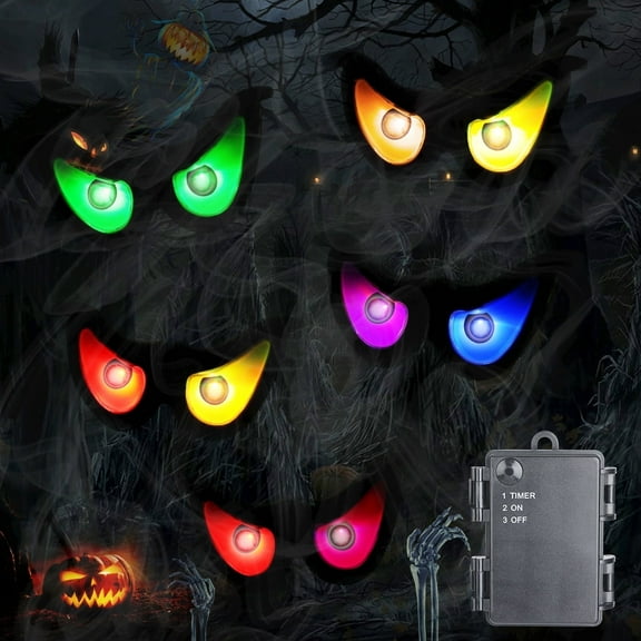 Toodour Halloween Ghost Eyes Lights, 10 LED Battery Halloween Lights with RGB Flashing Eyes, Waterproof Spooky Eyeball Halloween String Lights for Graveyard Indoor Outdoor Decorations