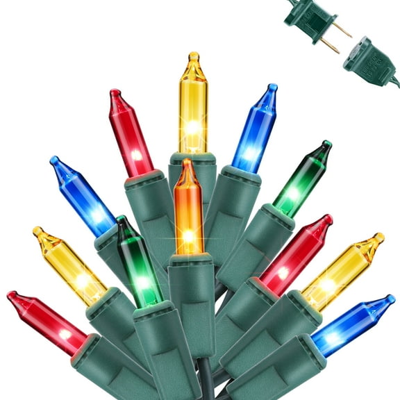 Toodour Multicolor Christmas Lights, 14.27ft 50 Count Incandescent Christmas String Lights, UL Certified Connectable Green Wire Xmas Lights for Home, Holiday, Party, Xmas Tree Decorations