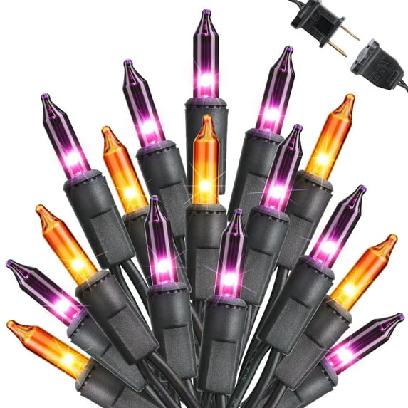 Toodour Orange & Purple Halloween Lights, 25ft 100 Count Incandescent Halloween String Lights, UL Certified Connectable Mini Bulbs Halloween Lights for Indoor, Outdoor, Garden, Porch, Halloween Decor