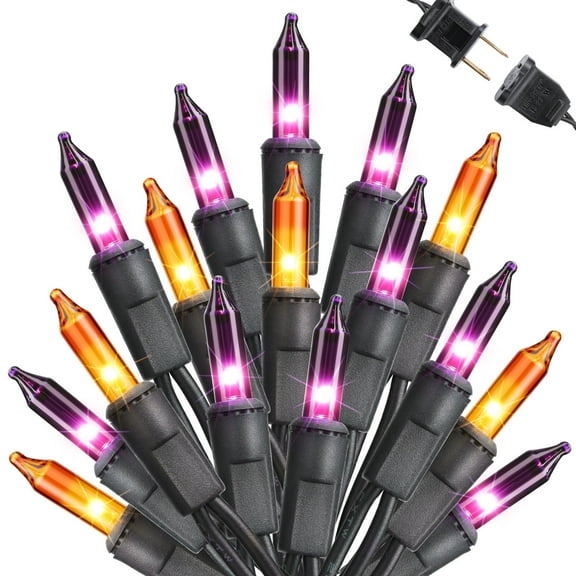 Toodour Orange & Purple Halloween Lights, 25ft 100 Count Incandescent Halloween String Lights, UL Certified Connectable Mini Bulbs Halloween Lights for Indoor, Outdoor, Garden, Porch, Halloween Decor