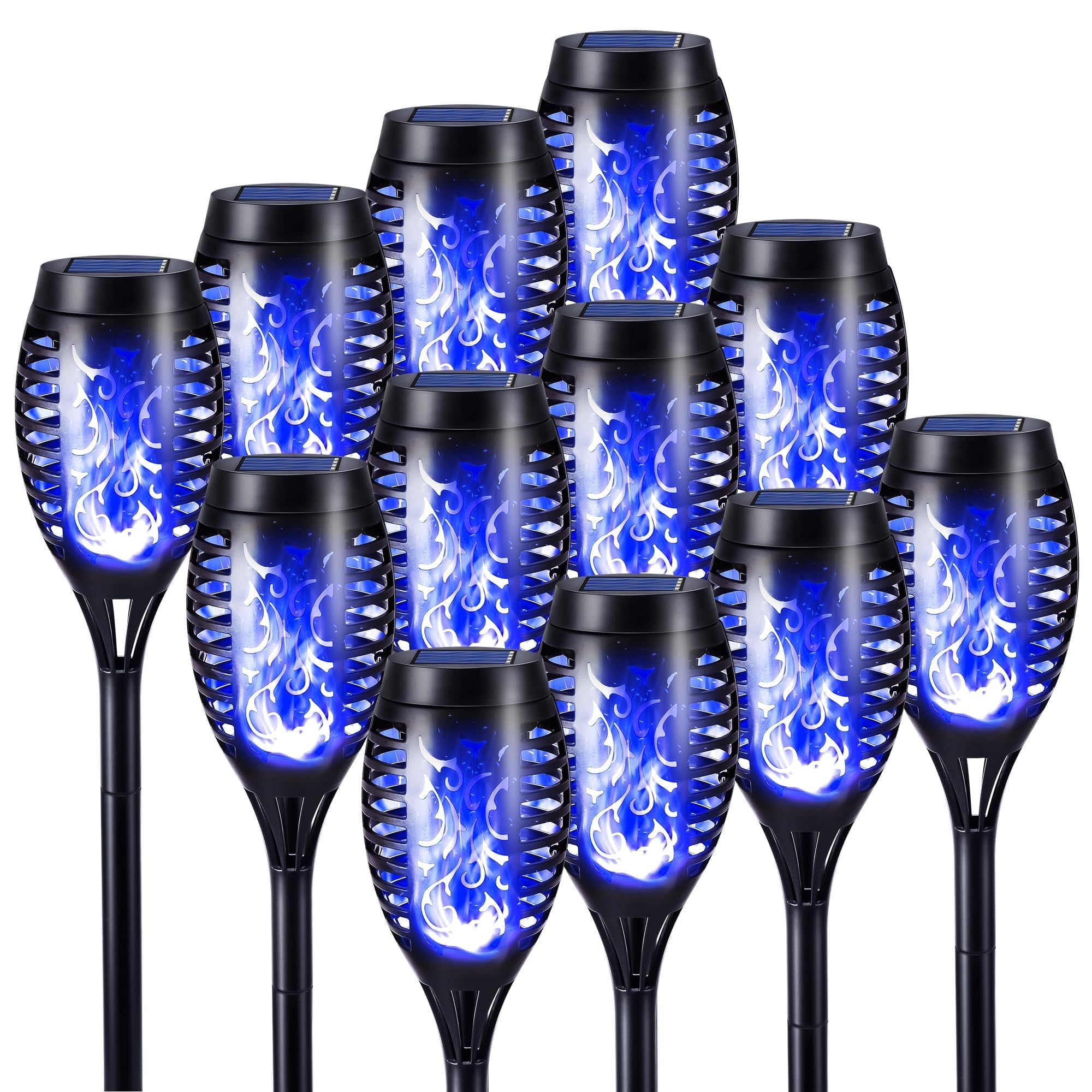 Toodour Solar Halloween Lights Outdoor, 12 Pack LED Solar Torch Lights with Flickering Flame, Waterproof Halloween Decorations for Patio Garden Yard Pathway Landscape, Blue