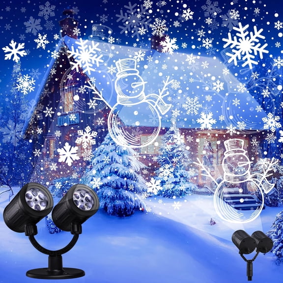 Toodour Snowman & Snowflake Christmas Projector Lights Outdoor, Double Head Dynamic Snowman & Snowflake Projector Lights with Timer, Waterproof White Christmas Light for Yard Wall Indoor Xmas Decor