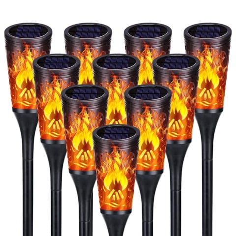 Toodour Solar Lights Outdoor, 10 Pack LED Solar Torch Lights with Flickering Flame Waterproof Halloween Decorations for Garden Yard