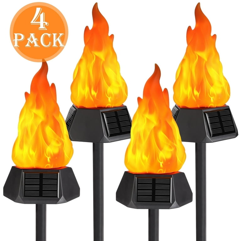 Pack of 4 solar flame effect torch stake lights deals