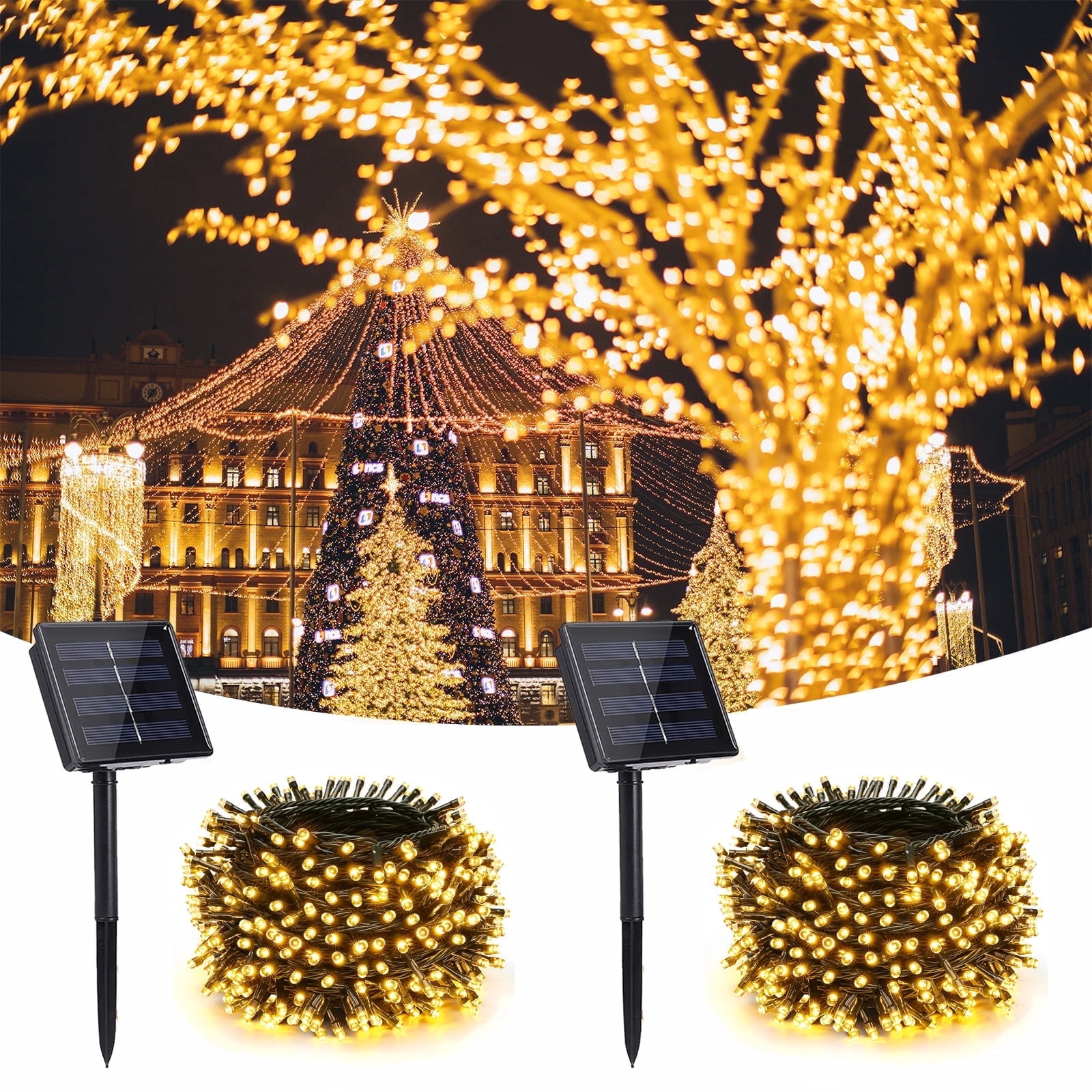 Toodour Solar String Lights Outdoor, 2 Pack Total 144ft 400 LED Waterproof Solar Powered Christmas Lights with 8 Modes for Garden Party Wedding Xmas Tree Decor, Warm White