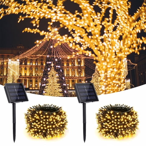 Toodour Solar String Lights Outdoor, 2 Pack Total 144ft 400 LED Waterproof Solar Powered Christmas Lights with 8 Modes for Garden Party Wedding Xmas Tree Decor, Warm White