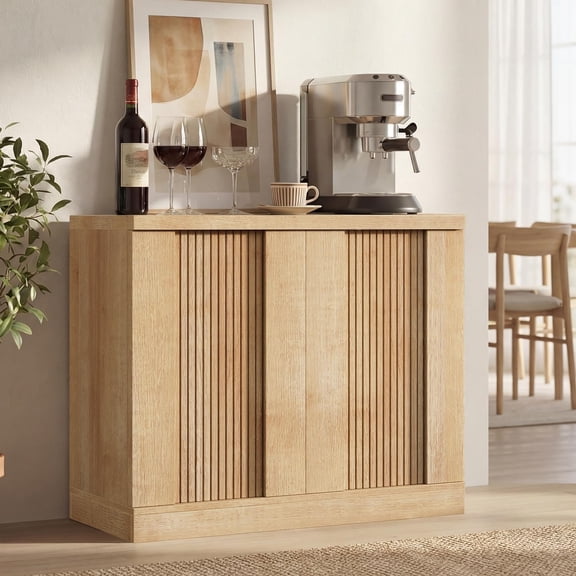 Toogaho Fluted Sideboard Buffet Cabinet,27.6" Tall Storage Cabinet with Adjustable Shelf,Modern Accent Cabinet for Entryway,Dining Room,Kitchen,Nature Oak