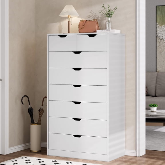 Toogaho Tall 8 Drawer Dresser, Modern Chest of Drawers for Bedroom,Closet Dressers with Drawers for Living Room Entryway,White Vertical 8 Drawer Dresser
