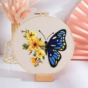 Tookss 1PCS Diy Embroidery Kit Butterfly Flower Pattern Needlework Set With Embroidery Hoops Cross Stitch Kits For Craft Lover