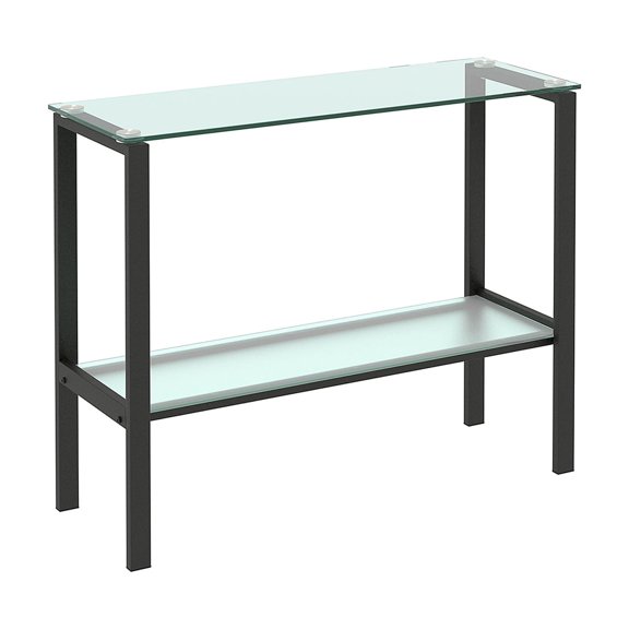Tookss 39.4" Console Table, Tempered Glass Sofa Table With 2 Storage Shelves, Iron Legs, Modern Transparent Tempered Glass Entryway Table For Living Room