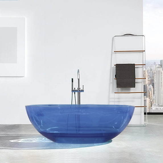 Tookss 64" Resin Freestanding Bathtub Large Space Solid Surface Soaking Tub Modern Oval Shape Soaking Tub For Hotel Home Bathroom