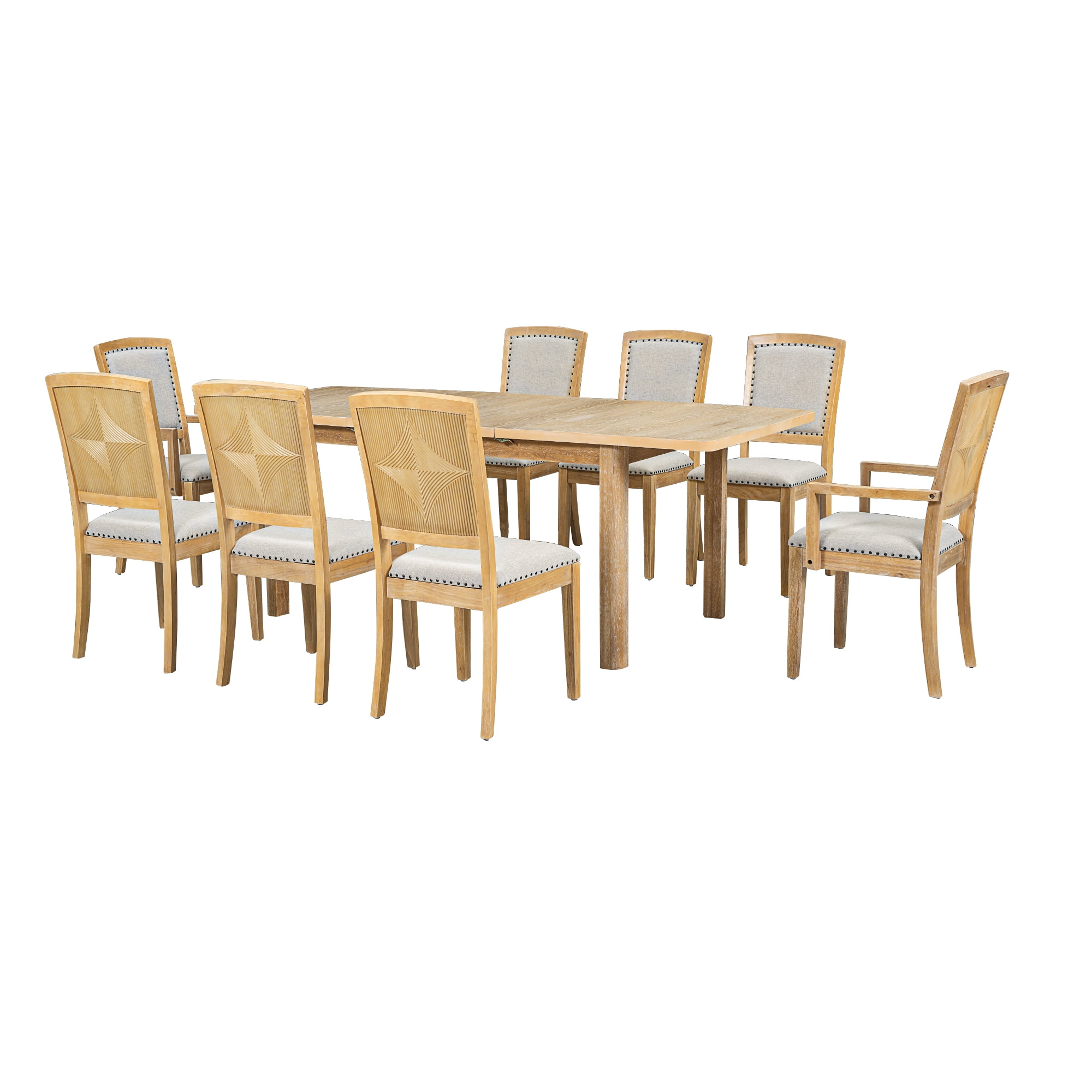 Tookss 9-Piece Dining Set With 6 Armless Chairs, 2 Arm Chairs, Wooden