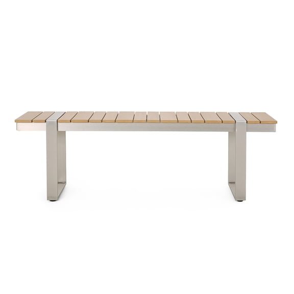 Tookss Dining Bench, 58.25 Inches Indoor Kitchen Bench, Entryway Bench With Slat Paneling, Aluminum Faux Wood Benches For Living Room Dinning Room Hallway