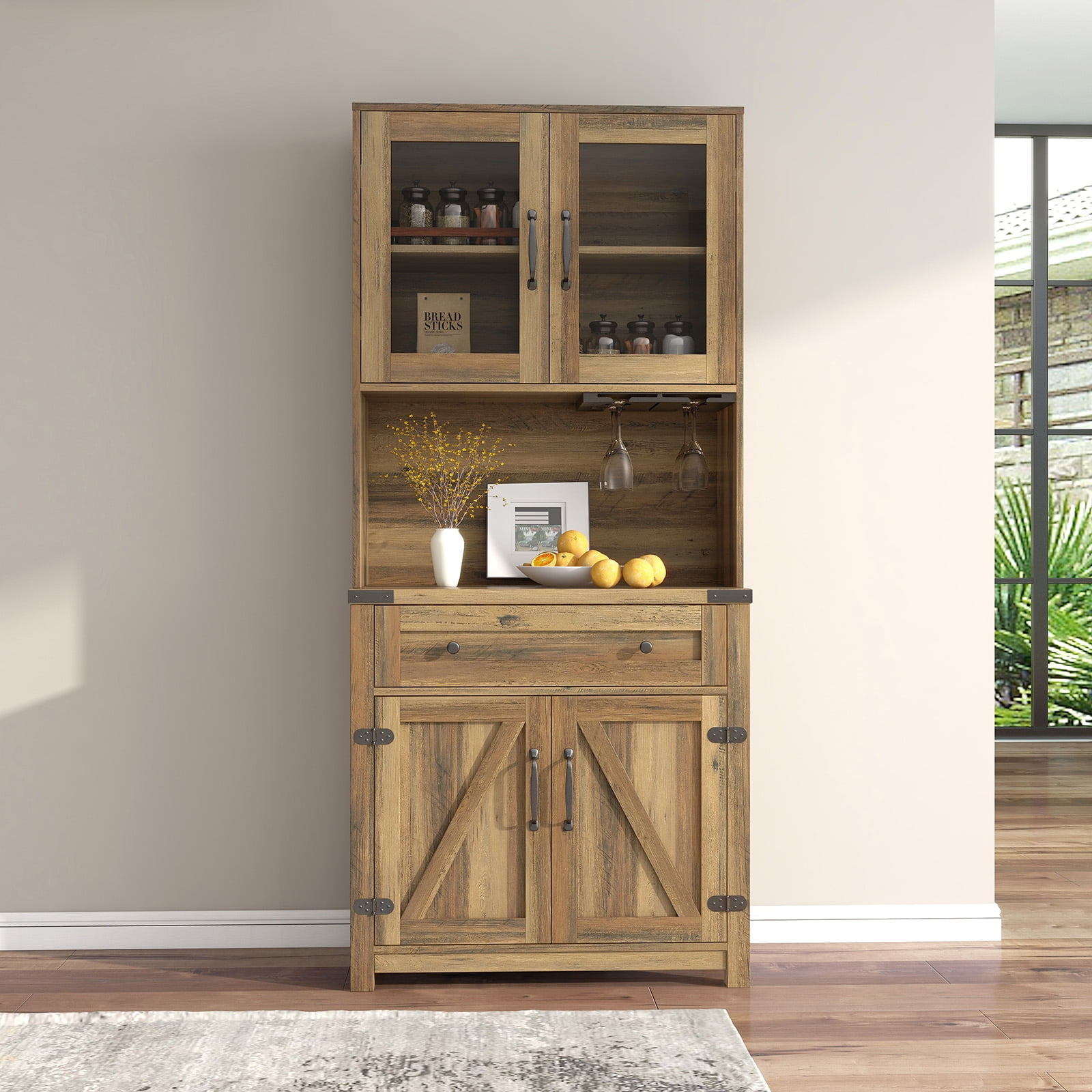 Tookss Double Barn Door Accent Bar Cabinet With Goblet Holder Particle ...