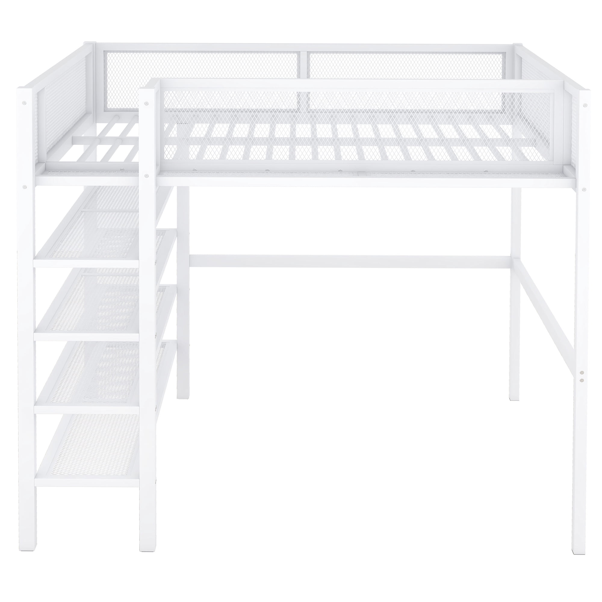 Tookss Full Size Metal Loft Bed With 4-Tier Shelves Storage Space ...
