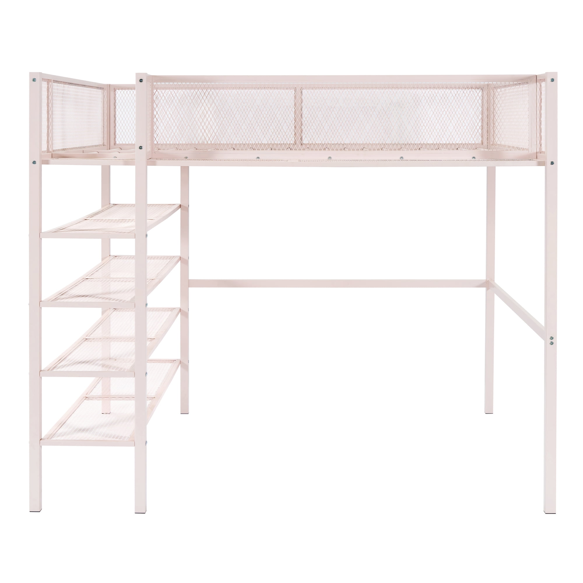 Tookss Full Size Metal Loft Bed With 4-Tier Shelves Storage Space ...