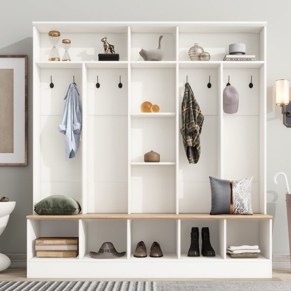 Tookss Hallway Hall Tree With 8 Hooks Cube Storage Open Shelves Multifunctional Coat Rack For Hallway Living Room Mudroom