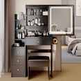 thumbnail image 1 of Tookss Left Drawer Desktop Makeup Vanity Table with Cushioned Stool,Touch Control Sliding LED Mirror,Brightness Adjustable,2 AC+2 USB Power Station,Hair Dryer Bracket,Open Storage Shelf, 1 of 8