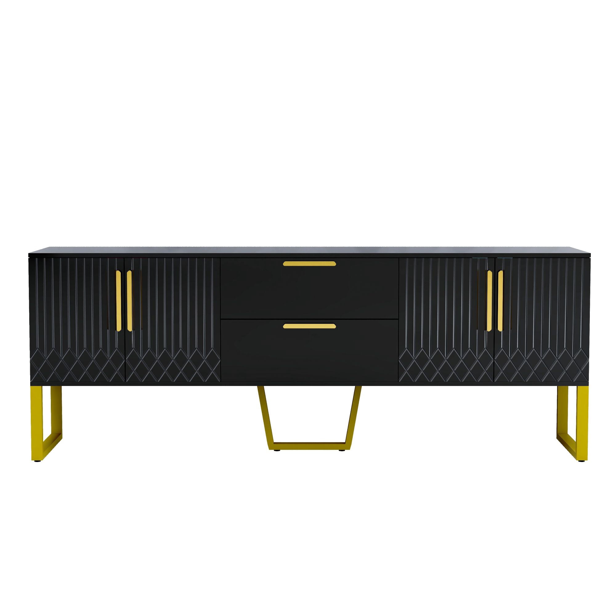 TV Stand Storage Media Console Entertainment Center,Tradition Black,with doors