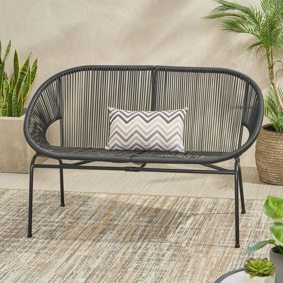 Tookss Outdoor Iron Loveseat, 2 Seat Sofa Chair with Backrest, for Garden, Backyard, Balcony, Pool