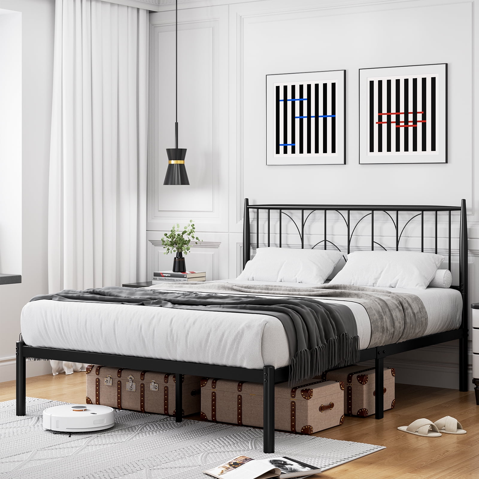 Tookss Queen Bed Frame,Black Metal Queen Size Platform Bed Frame with