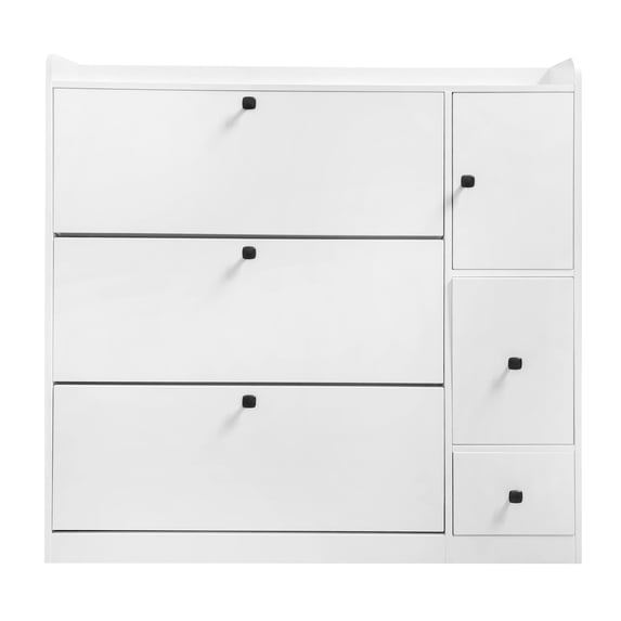 Tookss Shoe Cabinet With 3 Flip Drawers Free Standing Narrow Shoe Rack Organizer With Pull-down Seat For Hallway