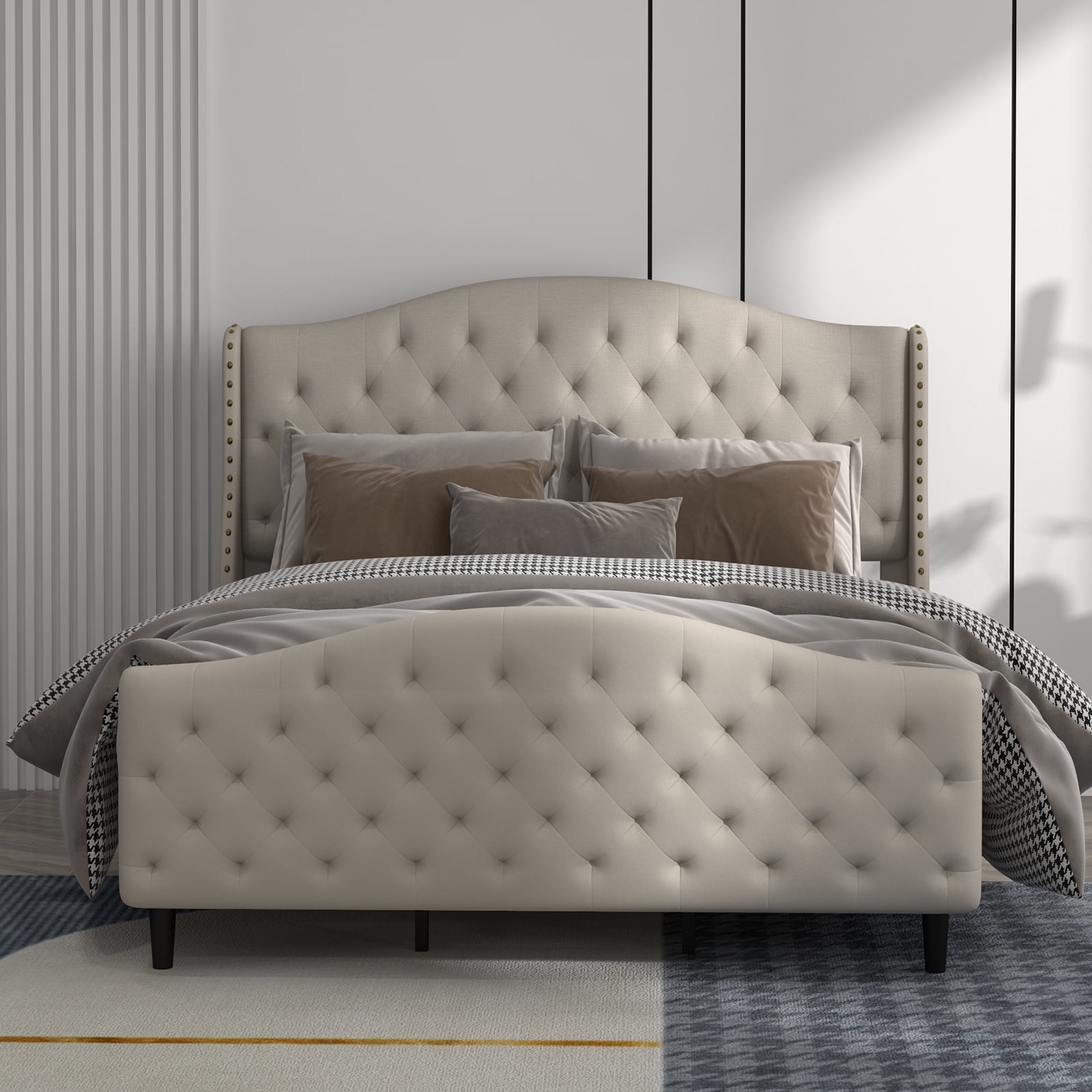 Tookss Tufted Upholstered Platform Queen/King Size Bed Frame with