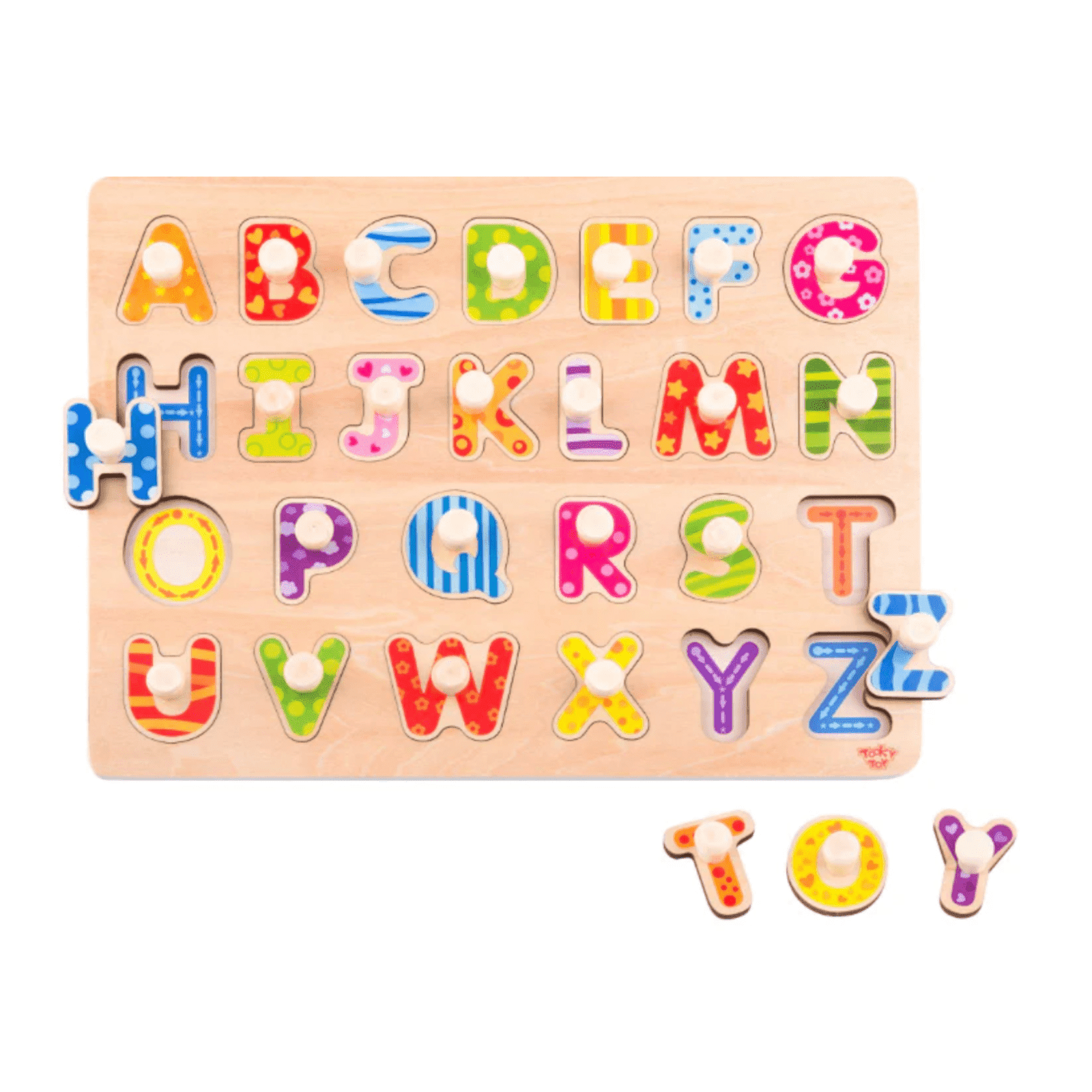 Puzzle Pattern Letters Tookytoy Wooden Alphabet Jigsaw Puzzle for Kids, A-Z Letters with Knobs ...