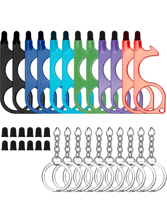 Tool 12Pcs Door Opener with Stylus HandsFree Opener Button Pusher Reusable HeavyDuty Keychain