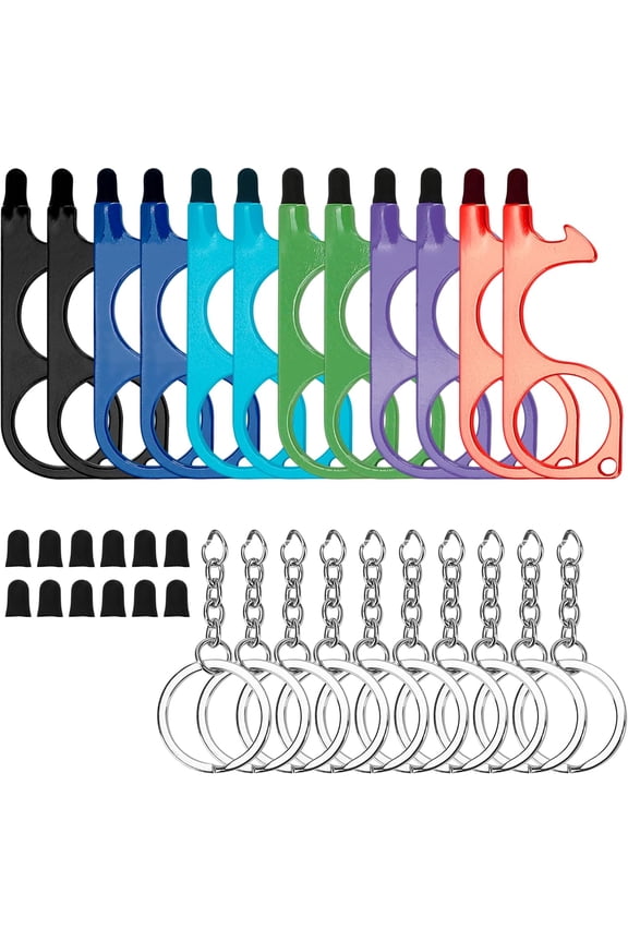 Tool 12Pcs Door Opener with Stylus HandsFree Opener Button Pusher Reusable HeavyDuty Keychain