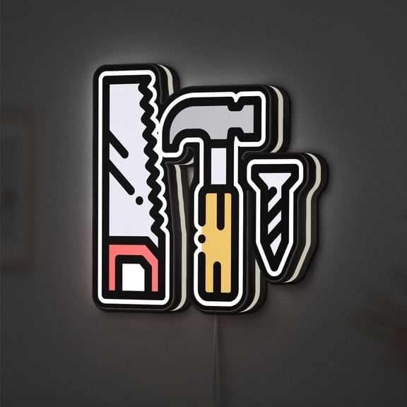 Tool 3D Novelty Light Box, Rugged Workshop Accent Light for DIYers and Craft Bench Decor (Width 8 inch, 20cm)