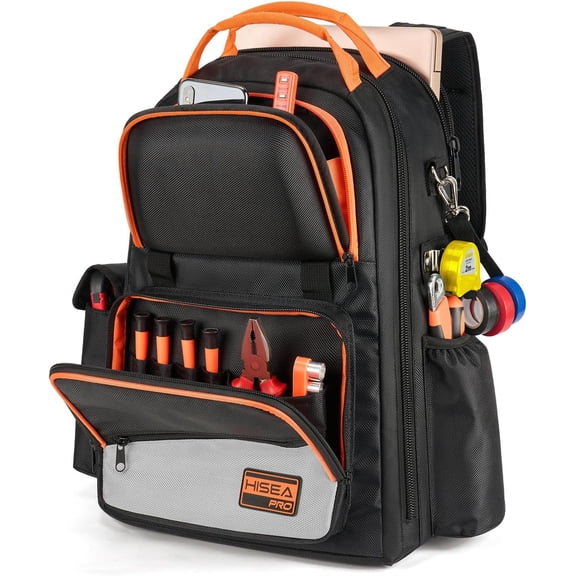 Tool Backpack, 18-Inch Heavy Duty Tool Bag with 37 Pockets, 1680D Waterproof Pro Tools Organizer and Storage for Electricain, Mechanic, Plumber with Laptop Compartment