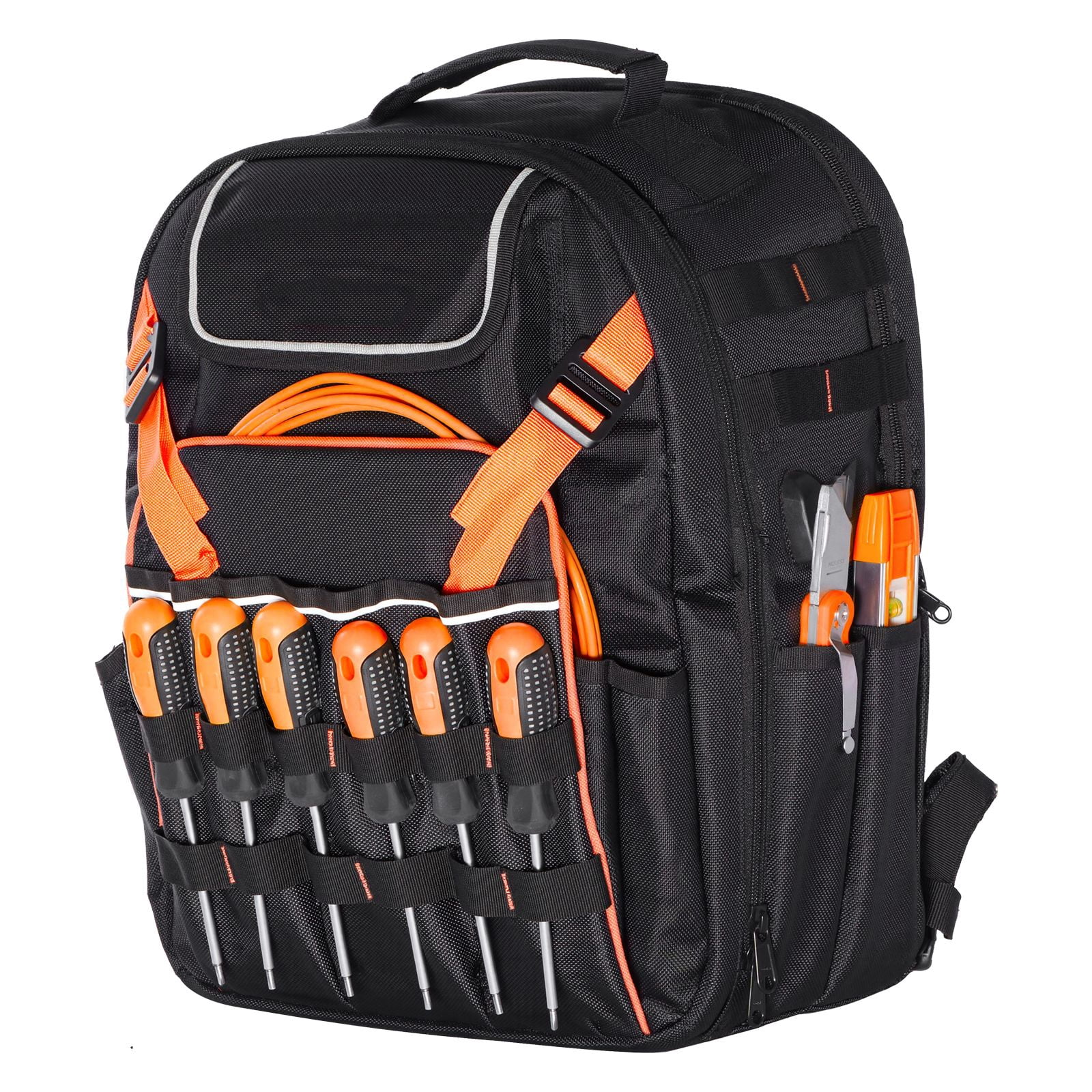 Tool Backpack 45 Pockets 1680D Oxford 50 lbs Capacity with Laptop Compartment for Electrician