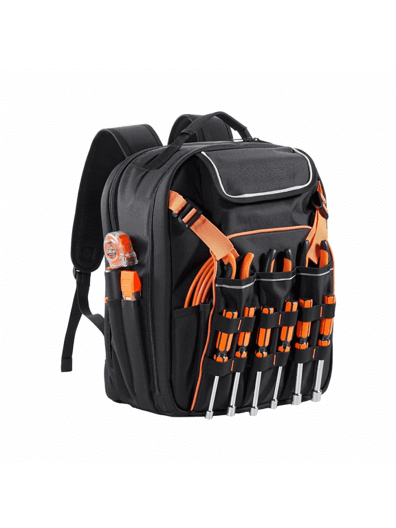 Tool Backpack 45 Pockets Heavy Duty Electrician Jobsite Backpack with Laptop Compartment, Repairman Work Bag, Reinforced Base
