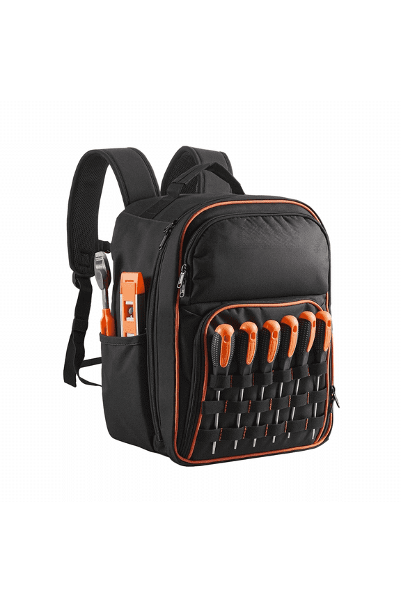 Tool Backpack 49 Pockets Heavy Duty - Electrician Jobsite Backpack with Laptop Compartment, Reinforced Base, Work Bags for Repairmen & Technicians