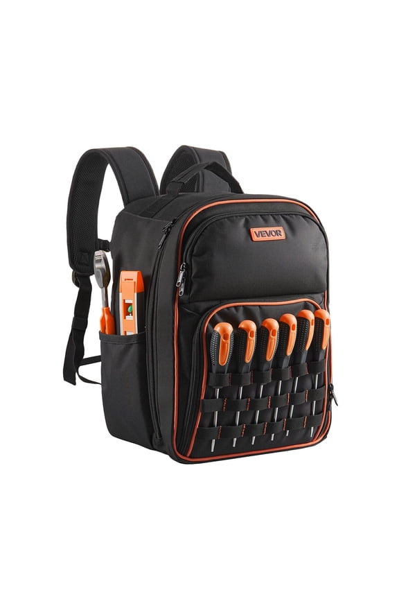 Tool Backpack with 49 Pockets, Heavy-Duty Tear-Resistant Jobsite Backpack for Electricians, Plumbers, and Technicians, 600D Water-Resistant Fabric with Laptop Compartment, Stable Base
