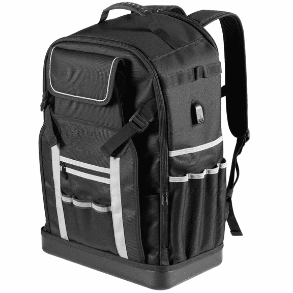 Tool Backpack 56 Pockets - Heavy Duty Tool Storage Organizer Bag with Molded Base, Electrician Jobsite Backpack for Construction, HVAC, Repairmen